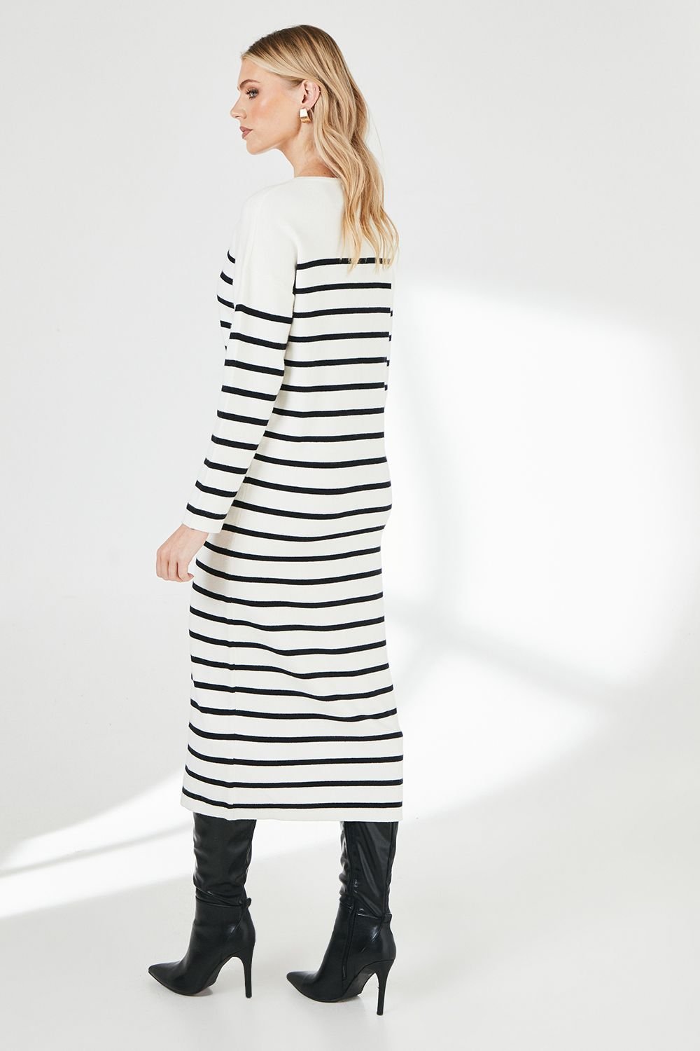 Principles Principles Women's Striped Slouchy Knitted Midi Dress in Ivory - 3