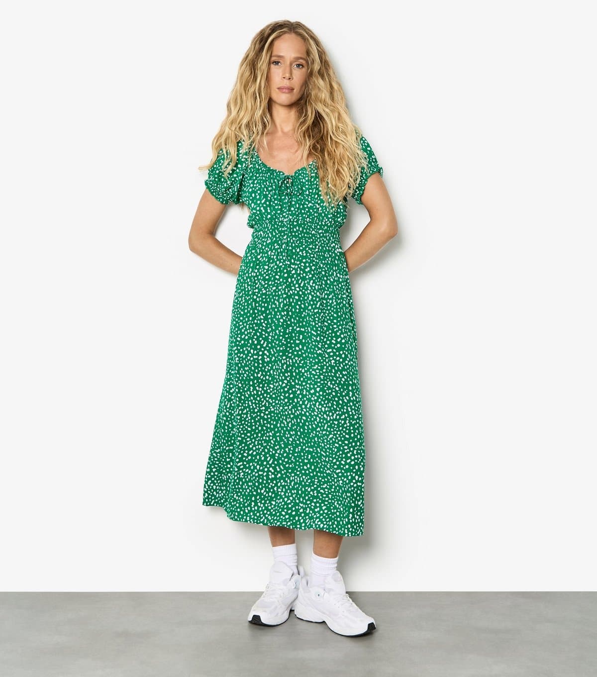 Apricot Women's Green Spotted Milkmaid Midi Dress Apricot New Look