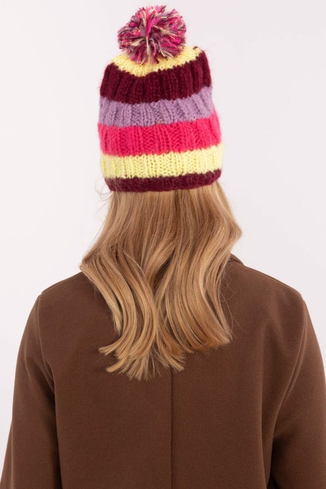 Love Lace Love Lace Women's Striped Winter Hat with Fluffy Pom Pom Soft Warm Elastic Fit - 3