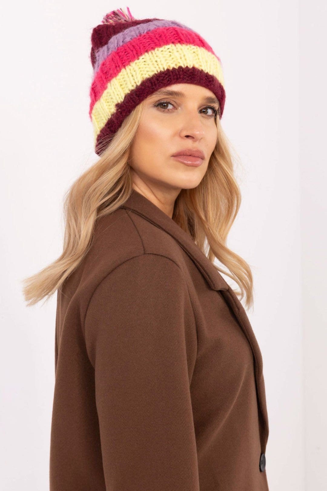 Love Lace Love Lace Women's Striped Winter Hat with Fluffy Pom Pom Soft Warm Elastic Fit - 4