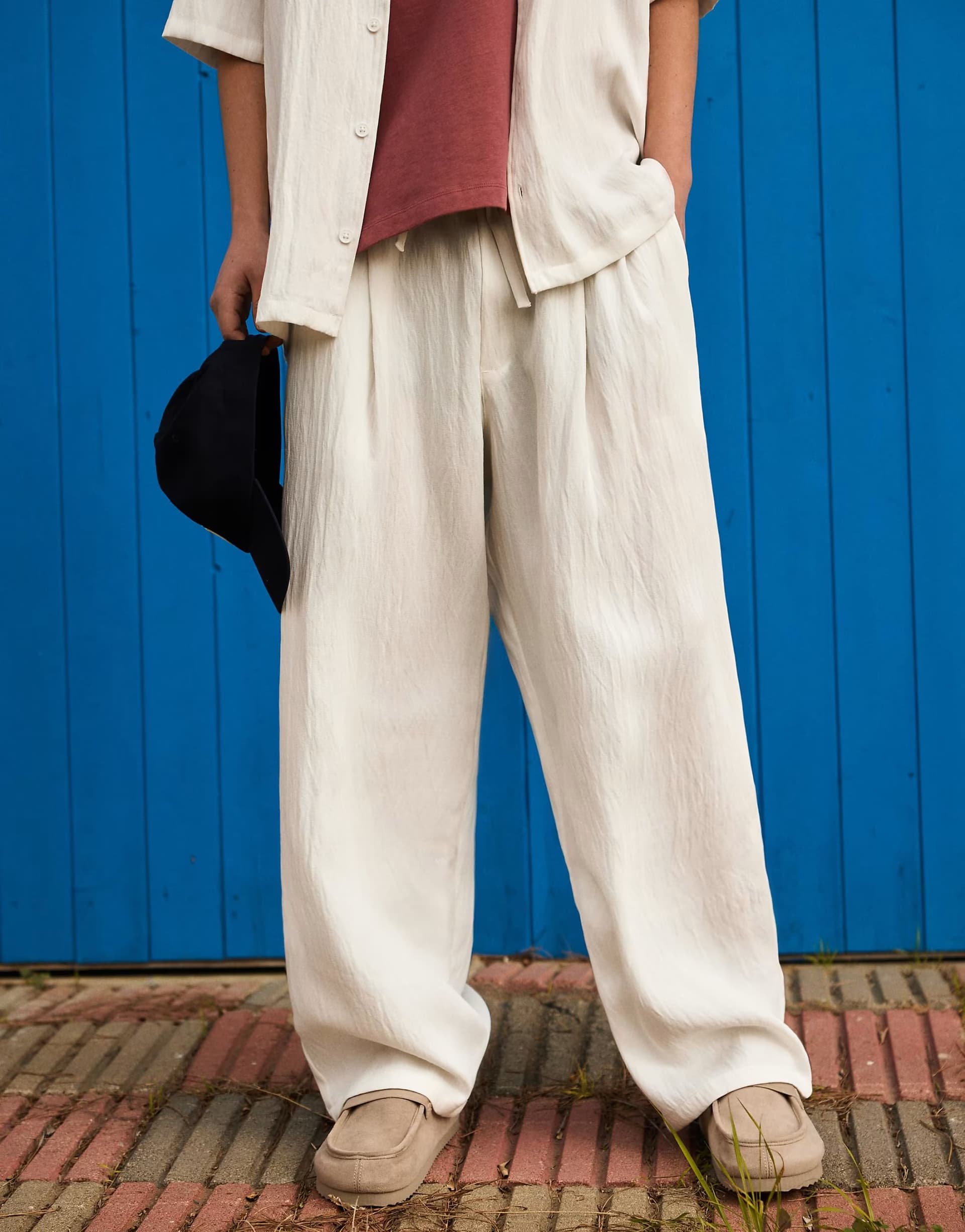 ASOS Bershka Rustic baggy trousers in white