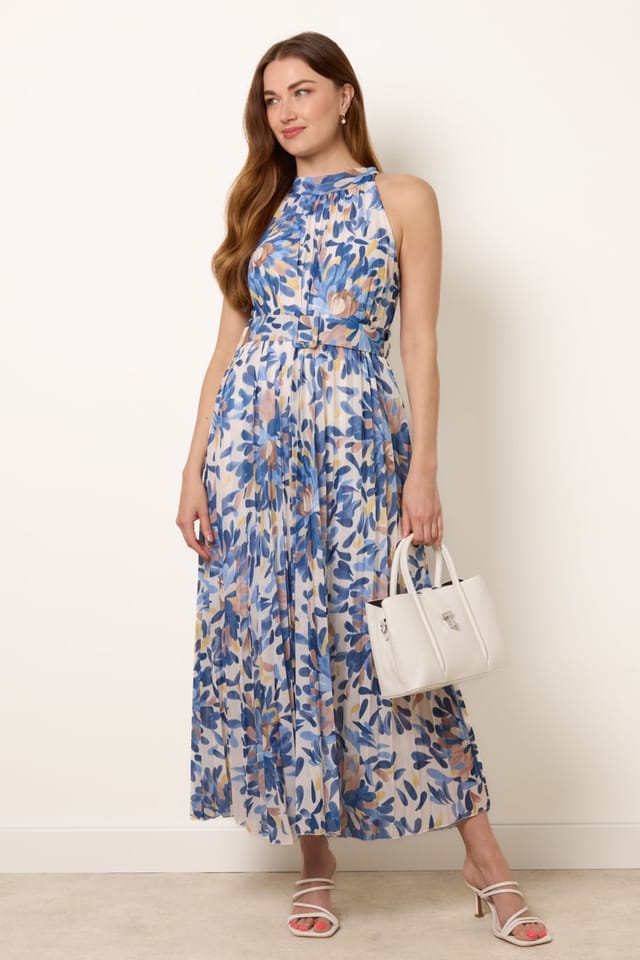 Blue Vanilla Blue Vanilla Women's Navy Printed Pleated Dress With Belt - 3