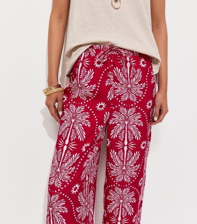 New Look Women's Red Palm Tree Print Wide Leg Trousers New Look - 2