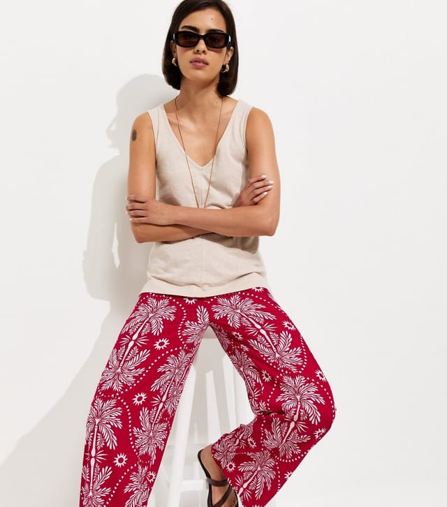 New Look Women's Red Palm Tree Print Wide Leg Trousers New Look - 3
