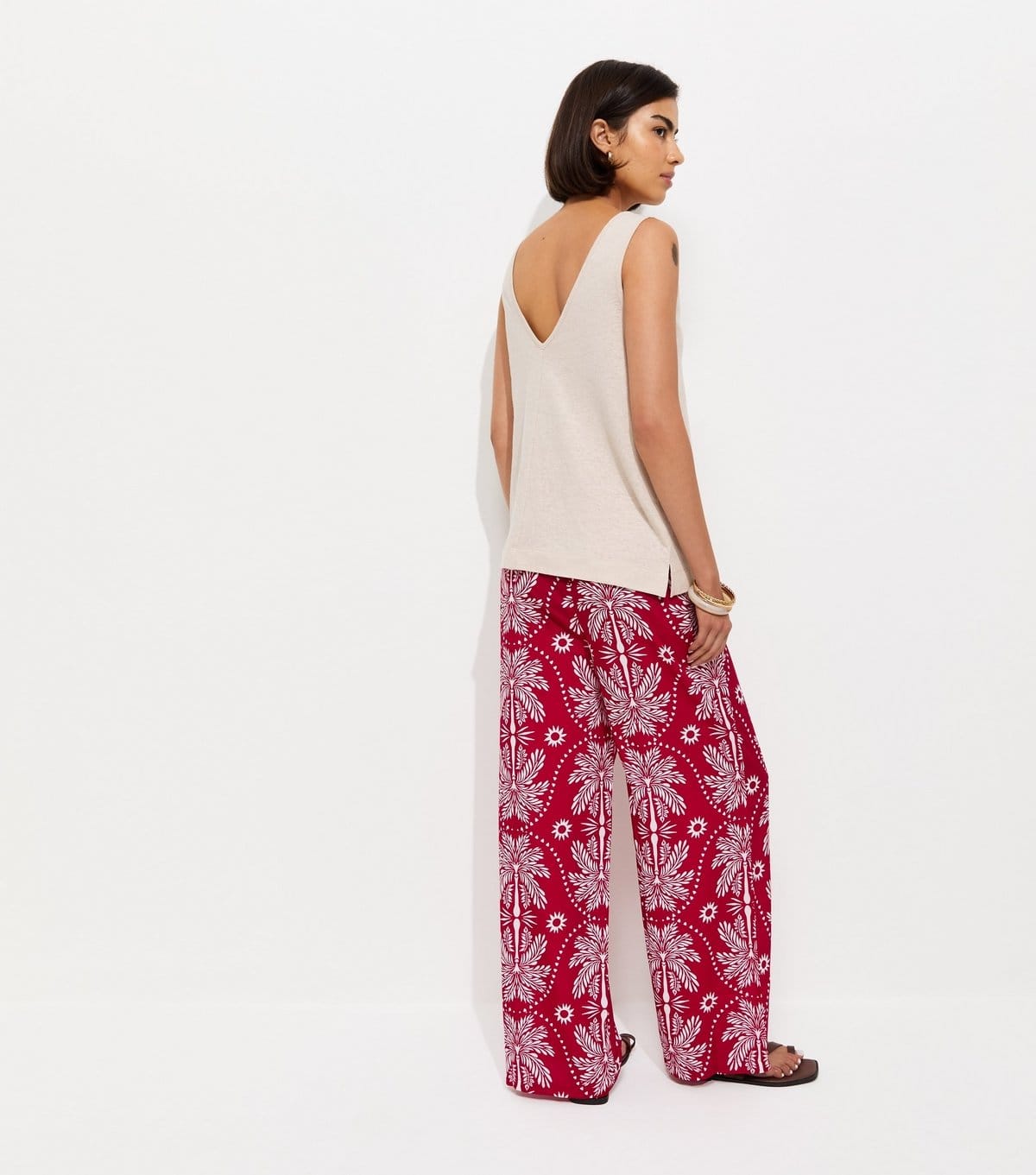 New Look Women's Red Palm Tree Print Wide Leg Trousers New Look - 4