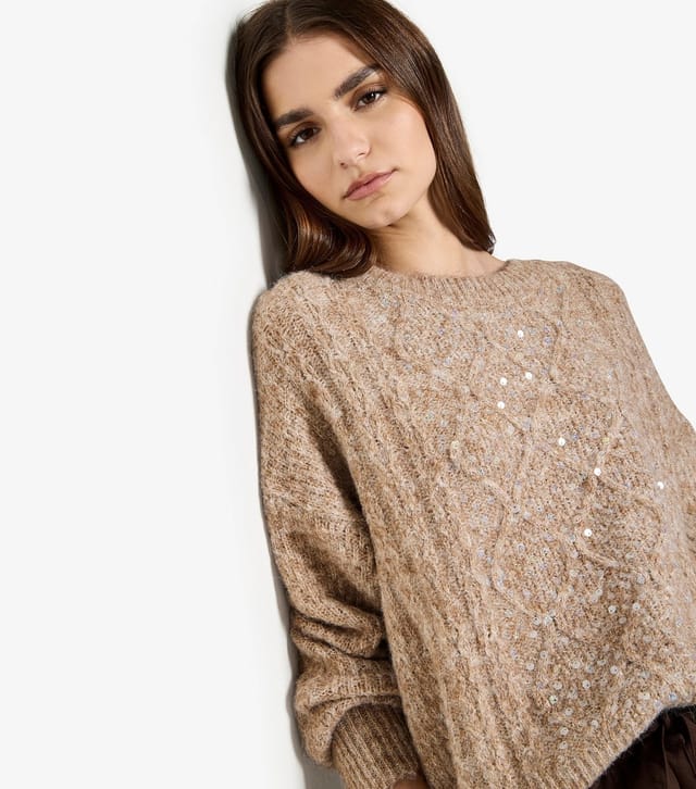 Apricot Women's Brown Cable Knit Sequin Embellished Jumper Apricot New Look - 2