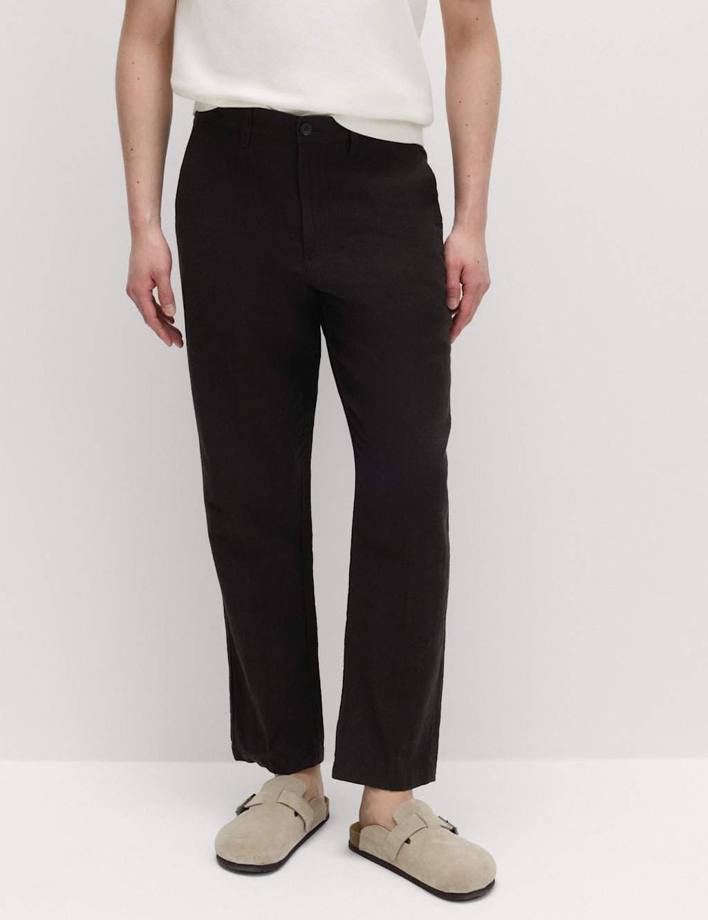 Marks & Spencer M&S Regular Fit Linen Blend Chinos Bitter Chocolate