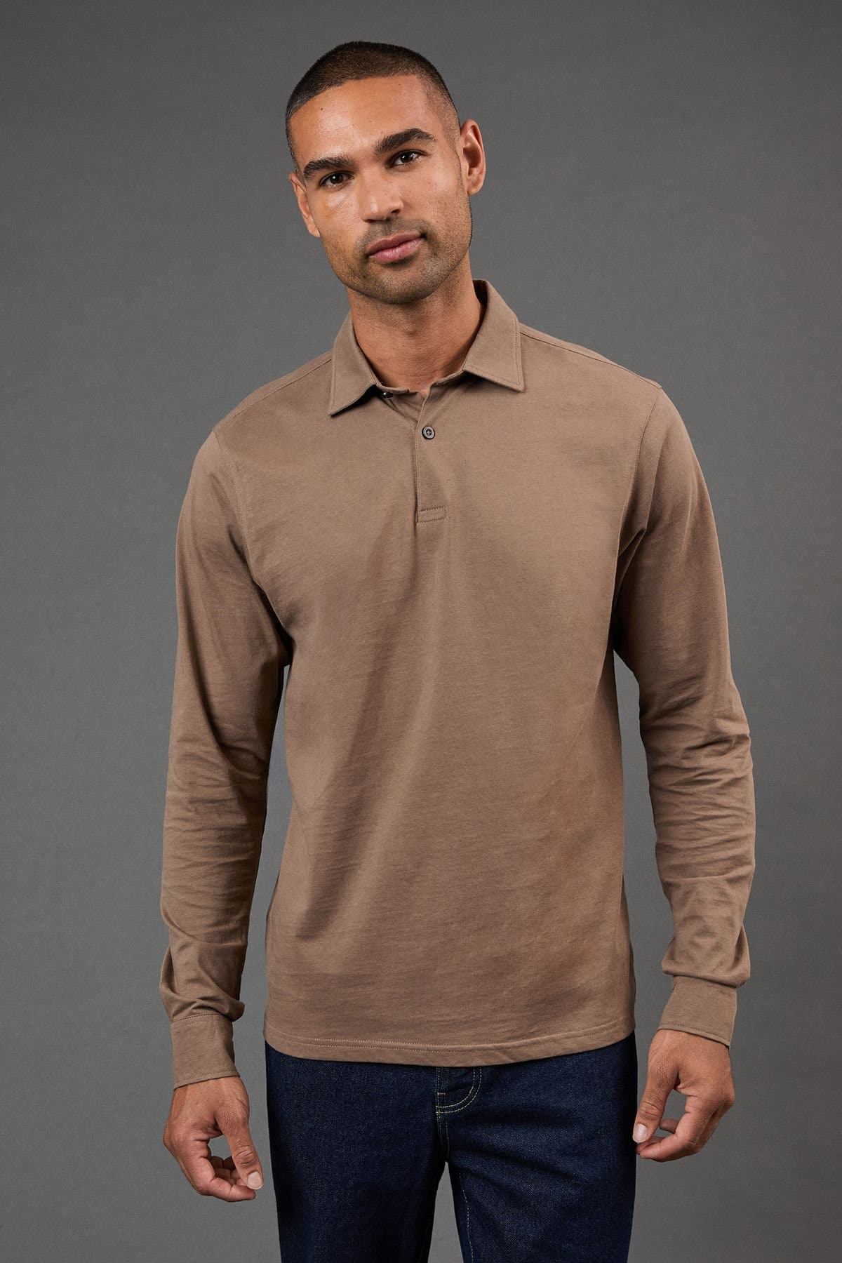 Burton Burton Men's Mocha Long Sleeve Smart Jersey Polo Shirt