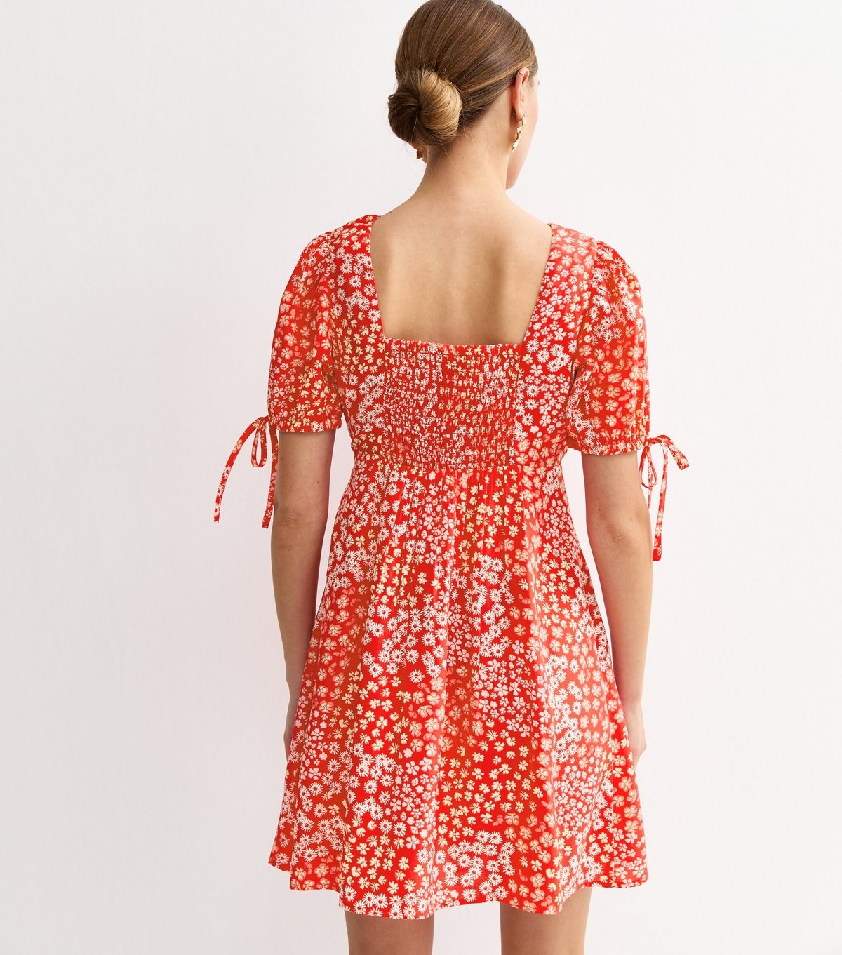 New Look Women's Red Crepe Floral Print Tie Sleeve Mini Dress New Look - 4