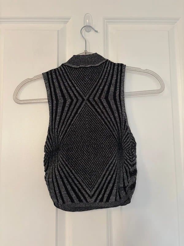Bershka Black and Sliver Knitted Cropped Vest, with Turtle Neck