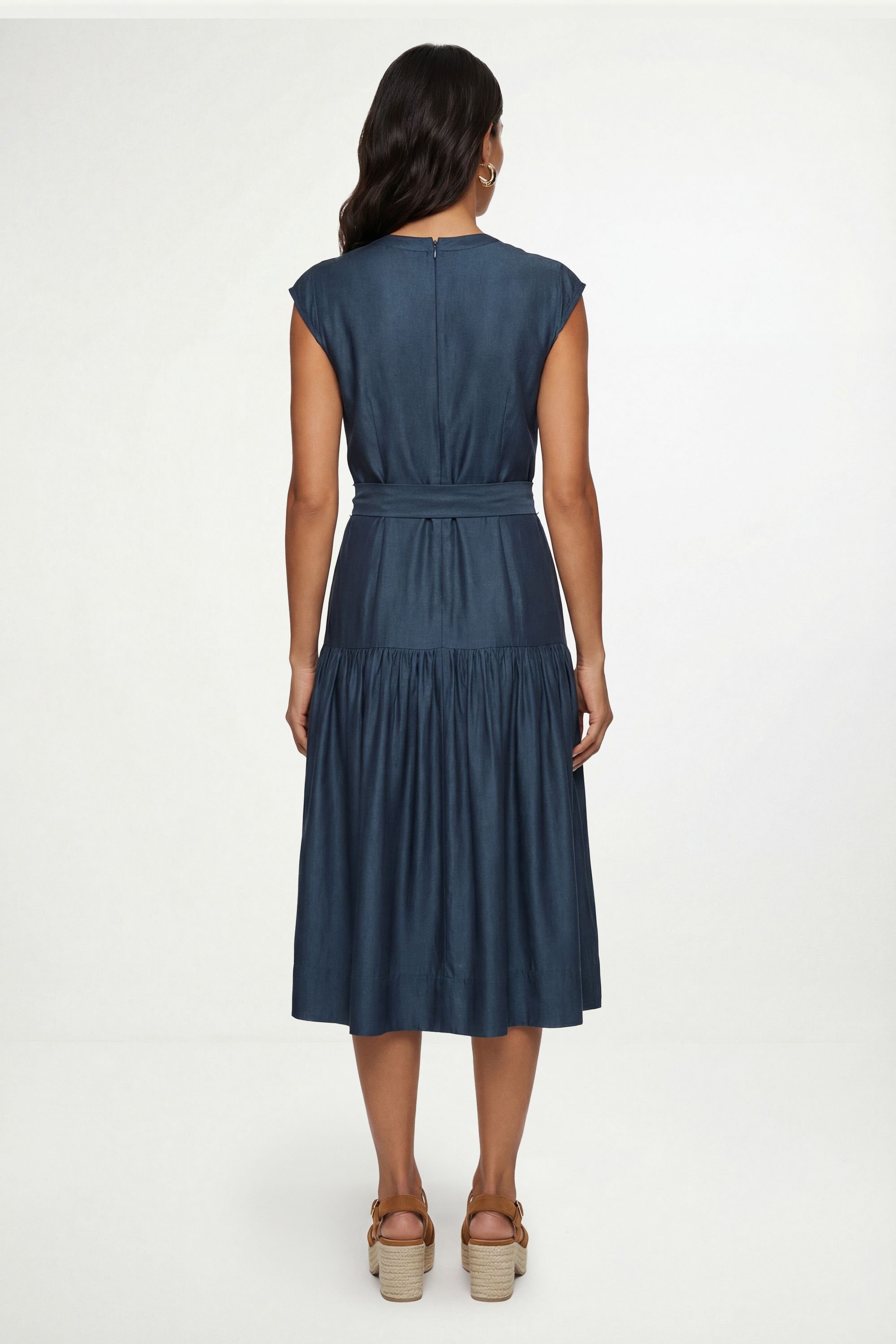 Wallis Wallis Women's Petite Denim Look Drop Waist Midi Dress in Indigo - 3