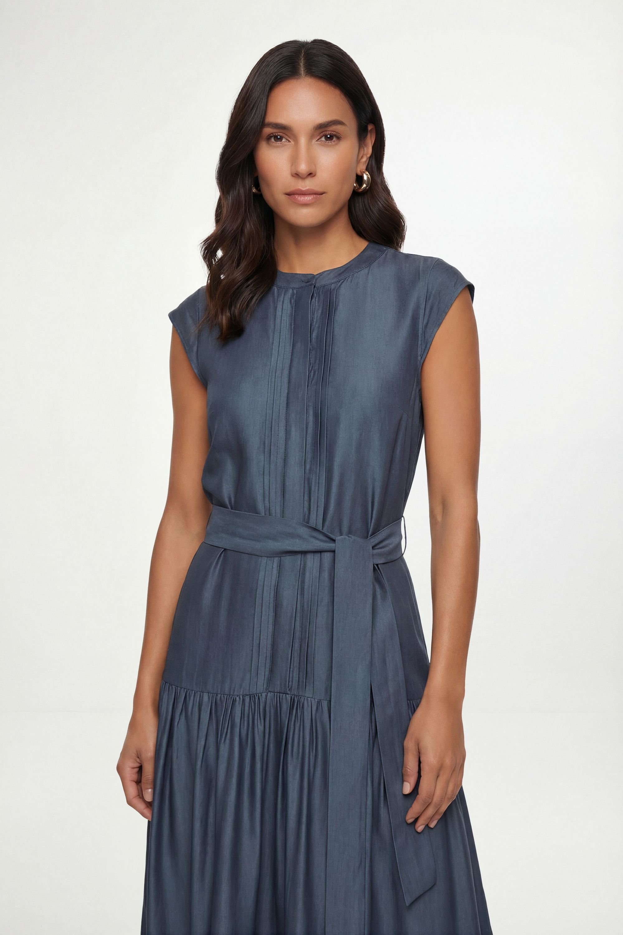 Wallis Wallis Women's Petite Denim Look Drop Waist Midi Dress in Indigo - 4