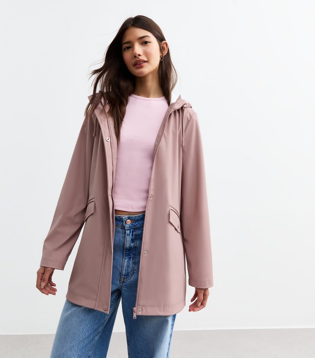 New Look Women's Light Pink Unlined Shower Resistant Rain Coat New Look