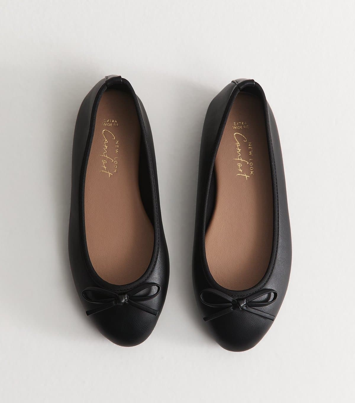 New Look Women's Extra Wide Fit Black Faux Leather Ballet Flats Vegan New Look