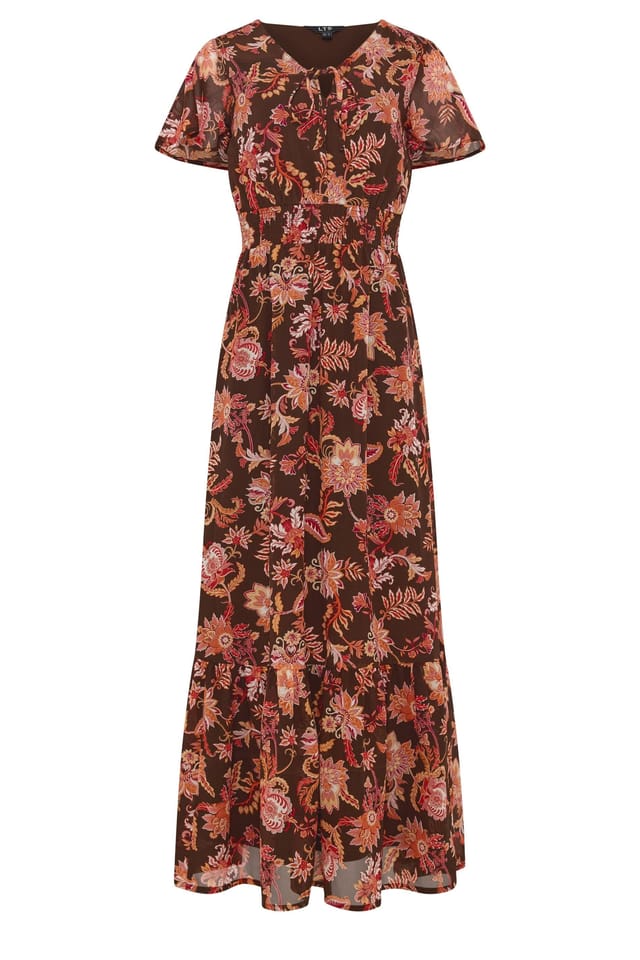 Long Tall Sally Long Tall Sally Women's Tall Floral Shirred Waist Maxi Dress in Chocolate - 2