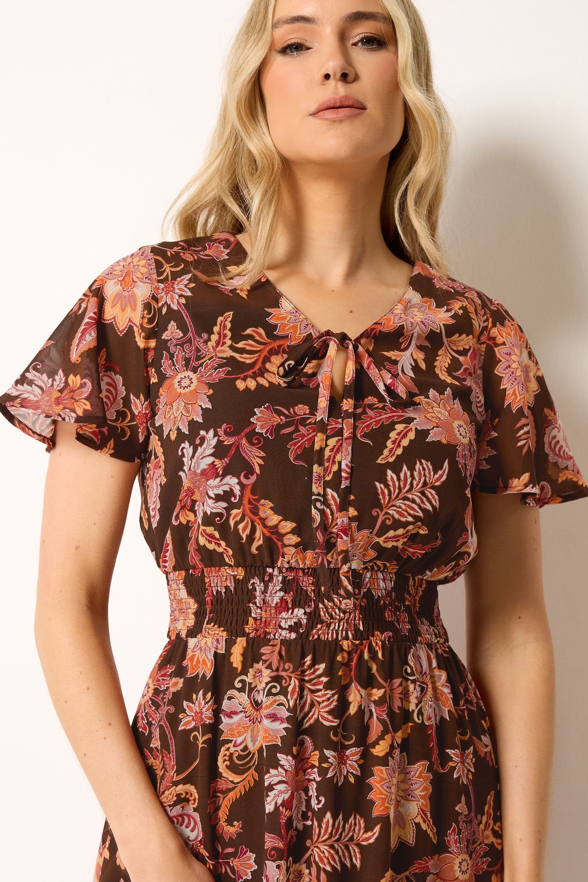 Long Tall Sally Long Tall Sally Women's Tall Floral Shirred Waist Maxi Dress in Chocolate - 4