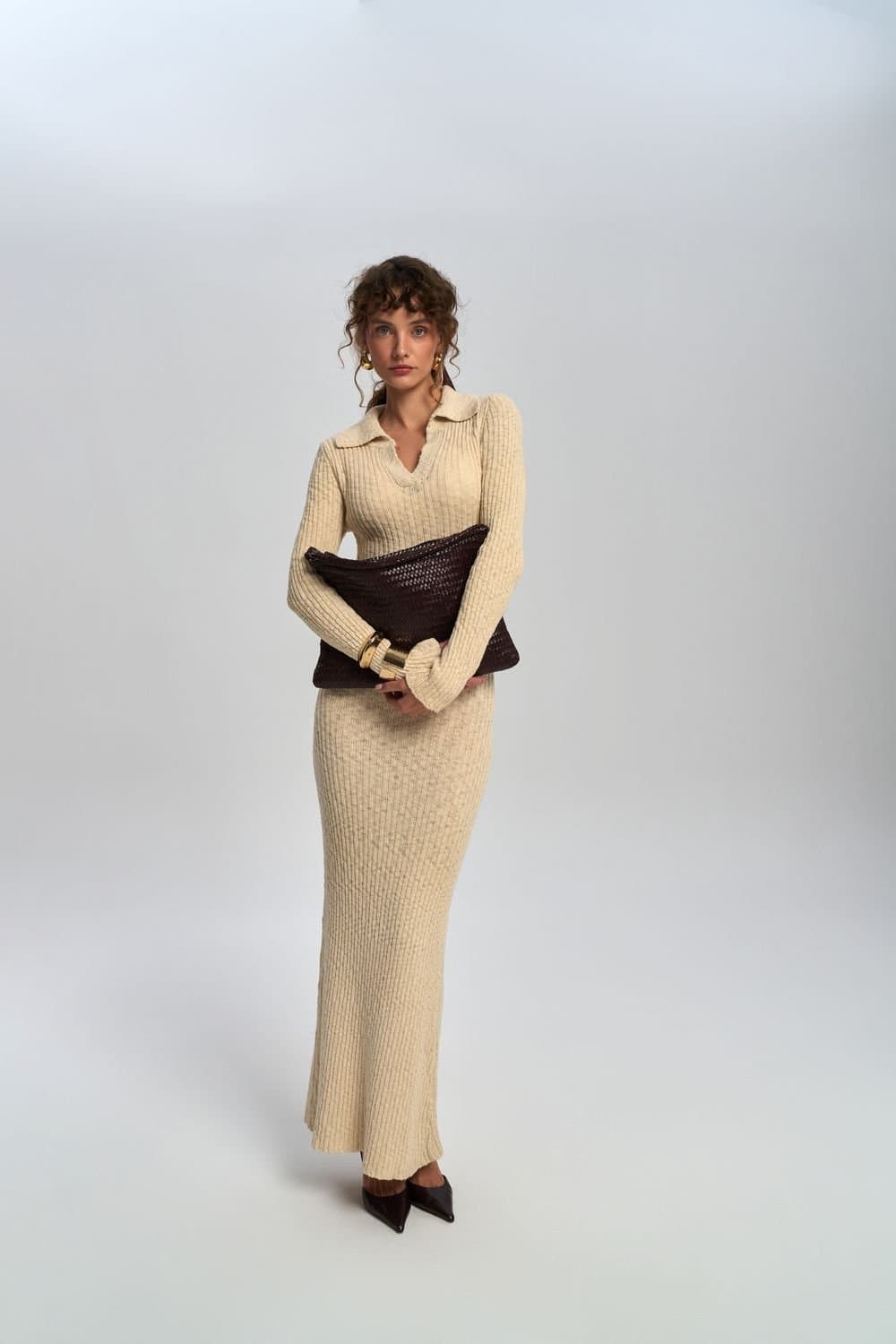 MAI STUDIOS CO. MAI STUDIOS CO. Beige Knitwear Maxi Dress