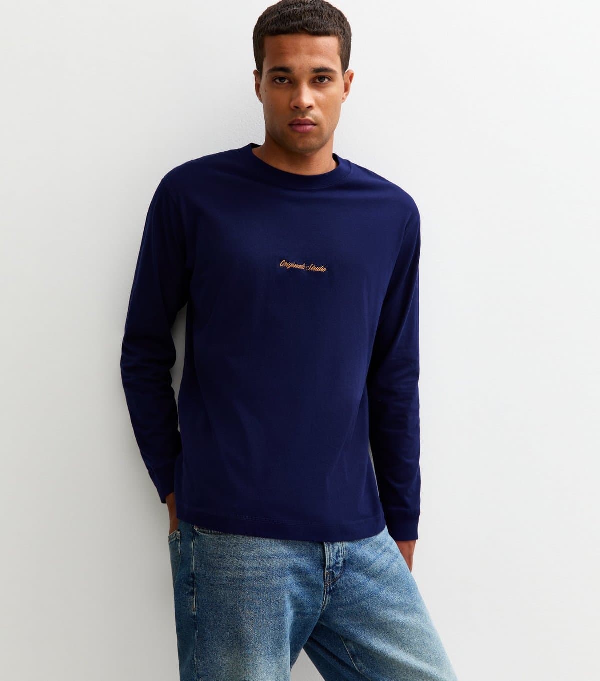 jack & jones Men's Navy Logo Long Sleeve Crew Neck Top Jack & Jones New Look