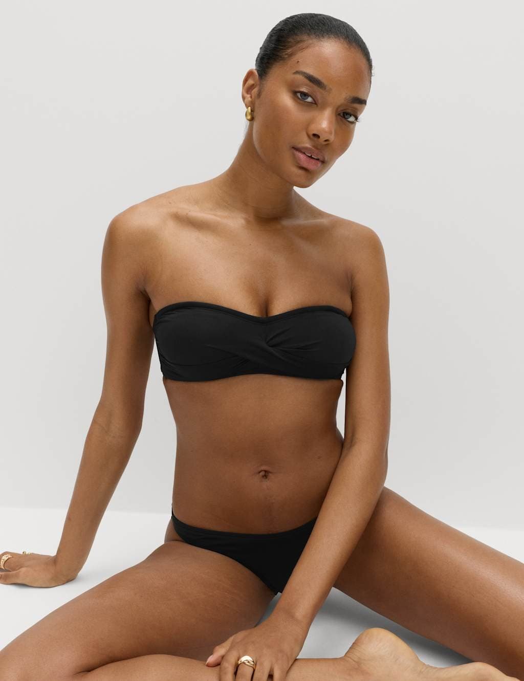 Marks & Spencer M&S Padded Twist Front Bandeau Bikini Top Black