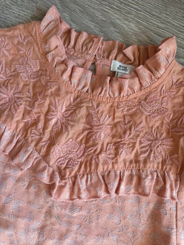 River Island River Island Pink Floral Embroidered Frill High Neck Top UK 8 Romantic Cottagecore Boho