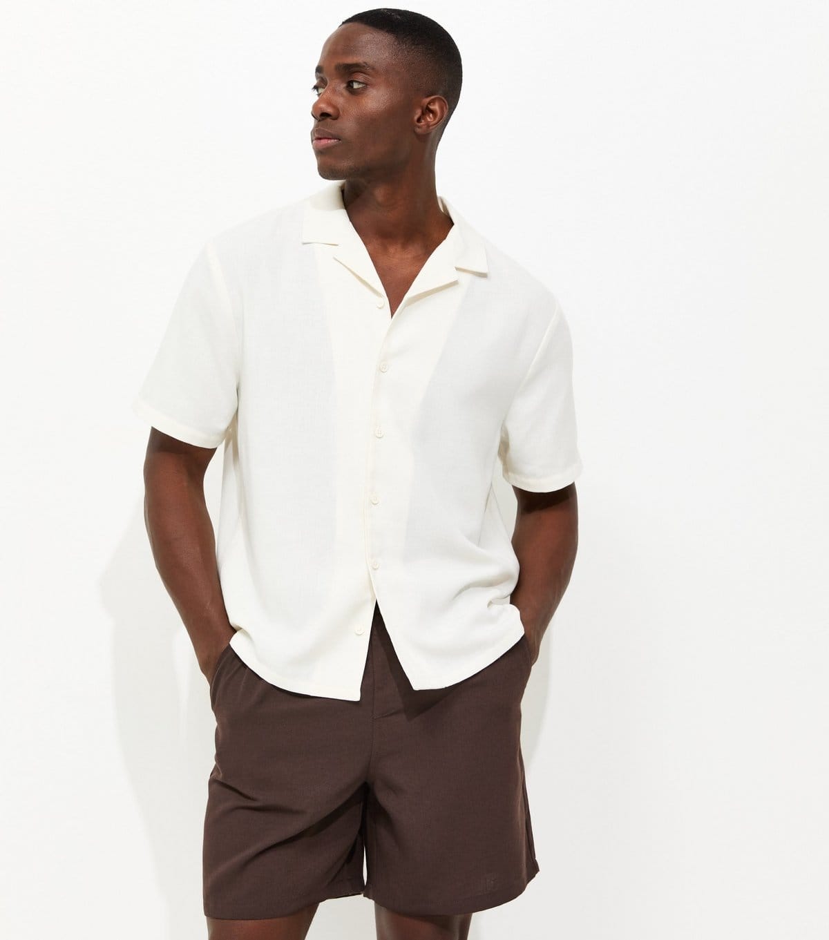 New Look Men's Dark Brown Linen Look Pull On Shorts New Look - 1