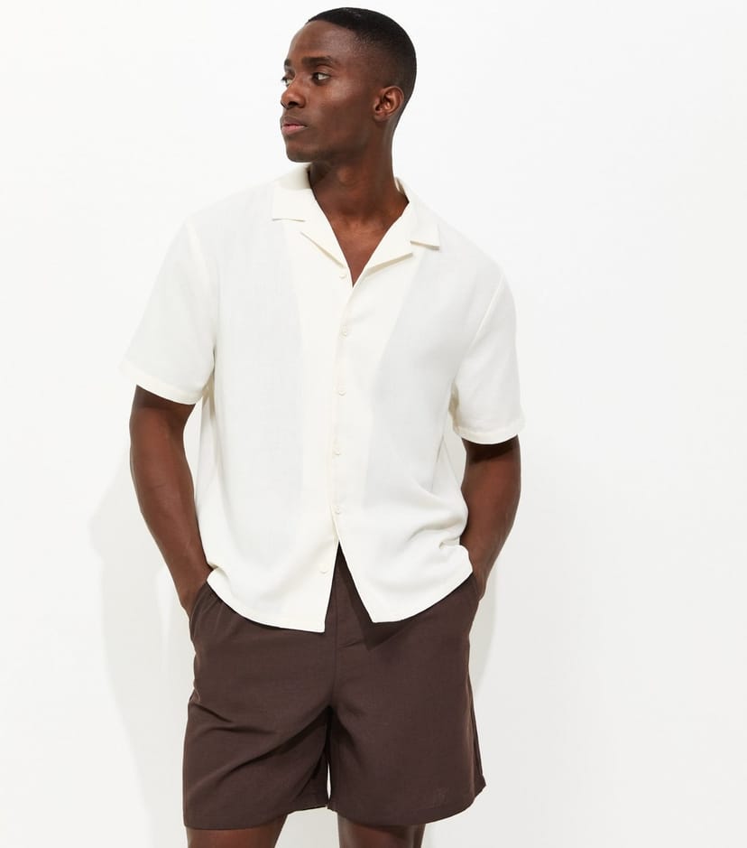 New Look Men's Dark Brown Linen Look Pull On Shorts New Look - 1