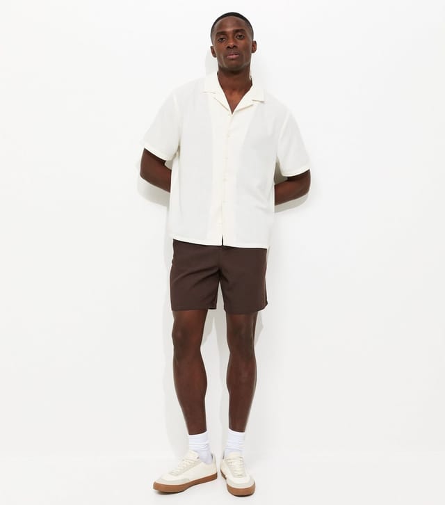 New Look Men's Dark Brown Linen Look Pull On Shorts New Look - 3