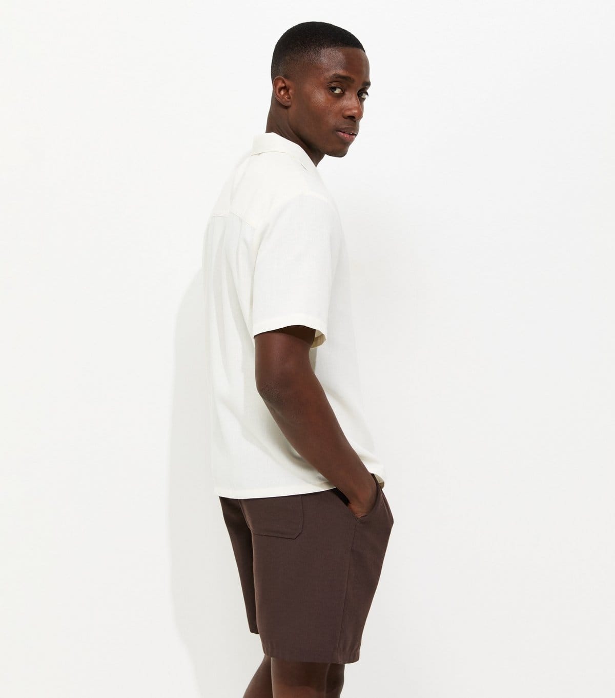 New Look Men's Dark Brown Linen Look Pull On Shorts New Look - 4