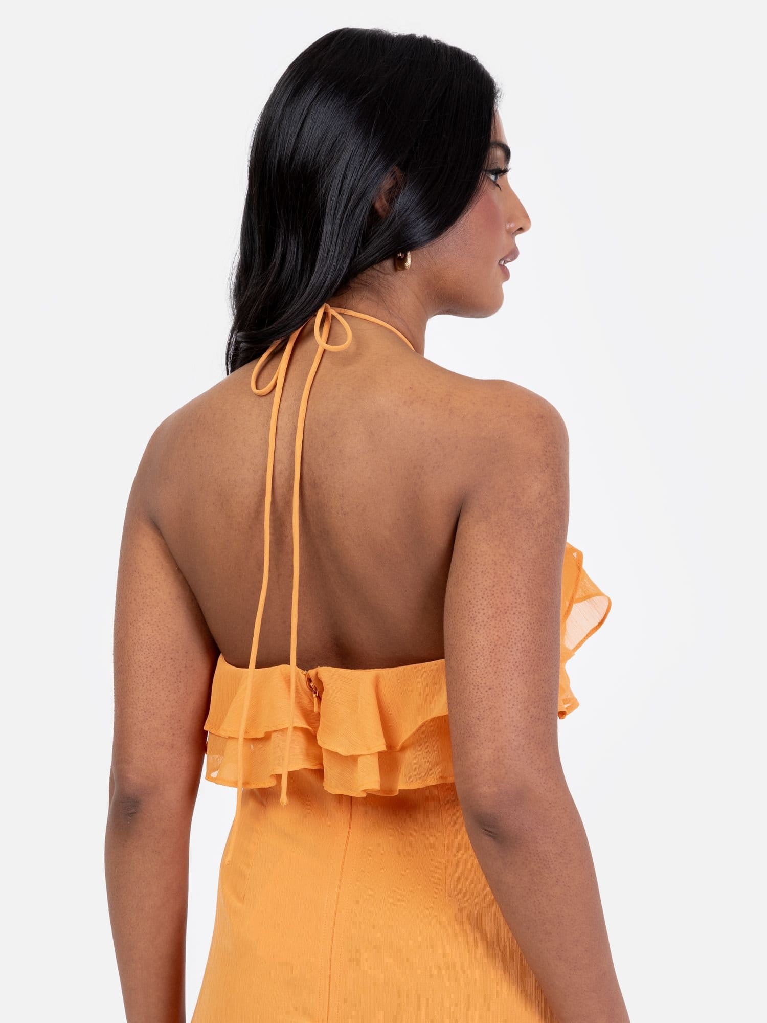 Maya Deluxe Maya Deluxe Women's Embellished Halter Neck Ruffle Maxi Dress in Orange - 4