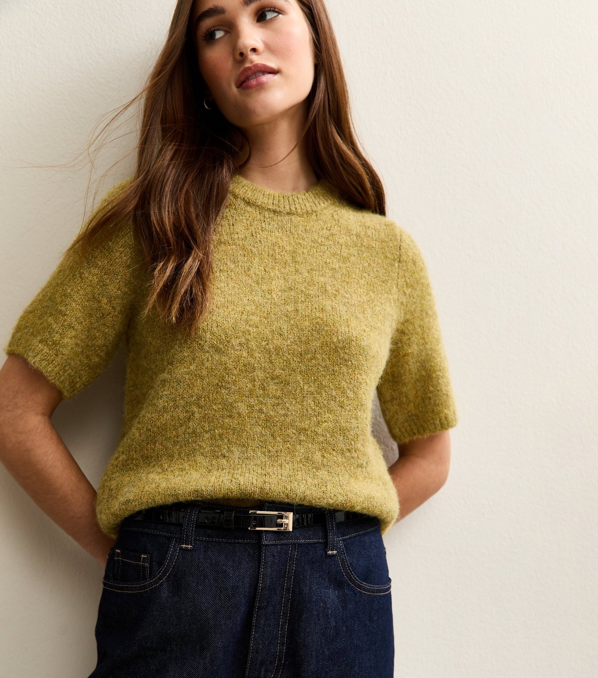 New Look Black Faux Leather Croc Embossed Skinny Belt New Look - 2