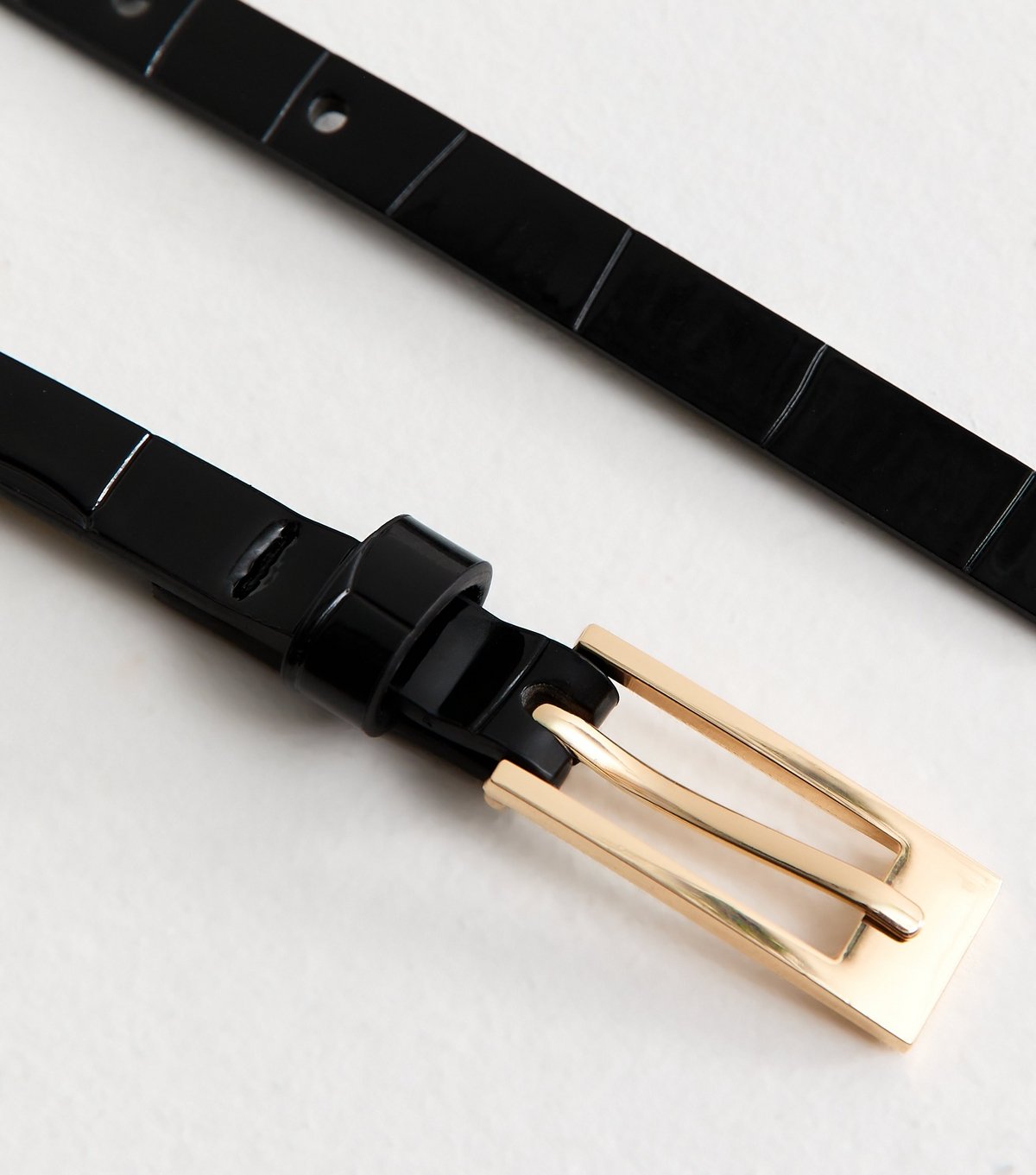 New Look Black Faux Leather Croc Embossed Skinny Belt New Look - 3