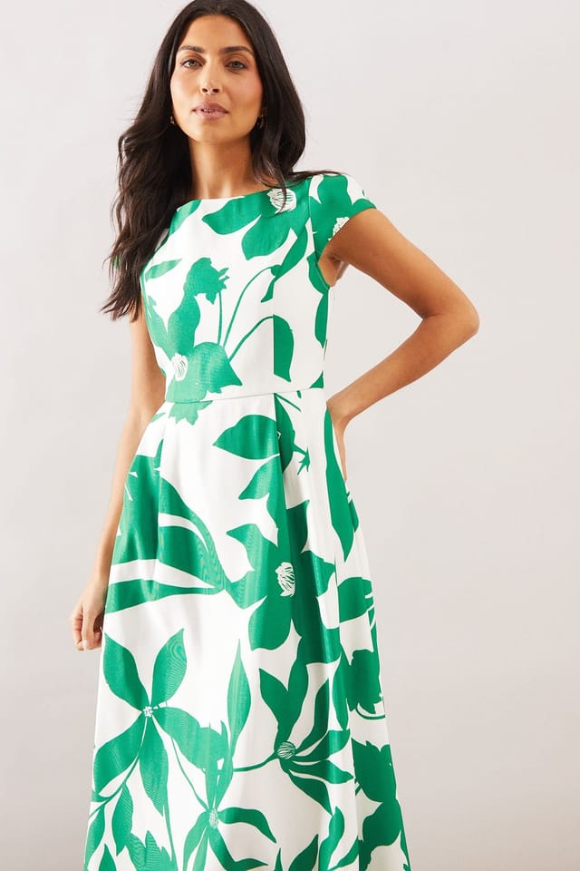 Wallis Wallis Women's Floral Ottoman Fit & Flare Midi Dress in Green - 2