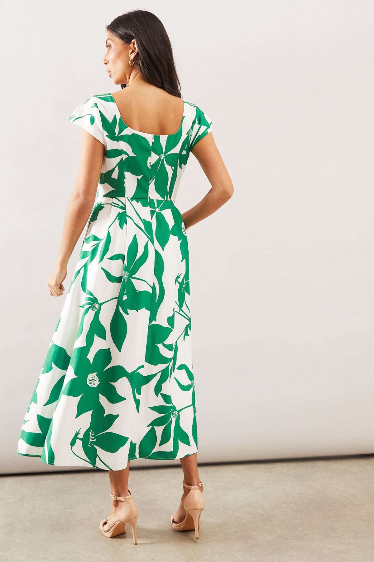 Wallis Wallis Women's Floral Ottoman Fit & Flare Midi Dress in Green - 3