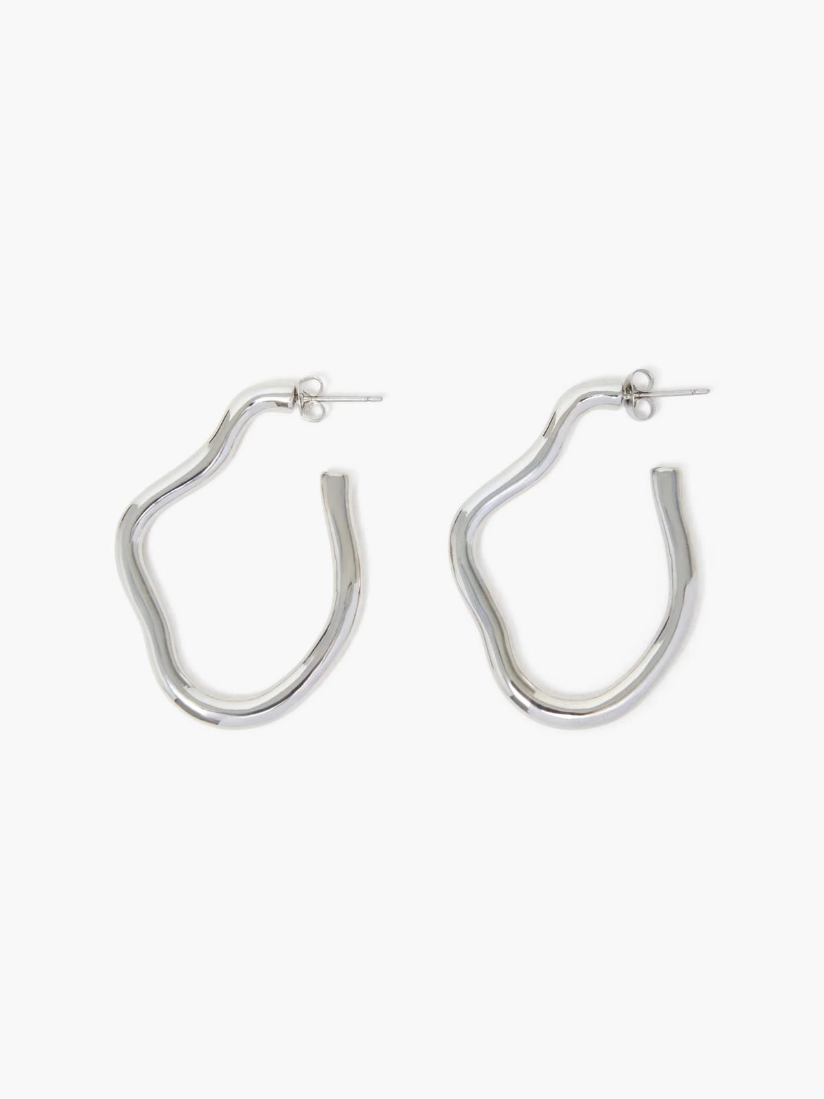 French Connection Irregular Oval Fluid Hoop Earrings Silver - 1