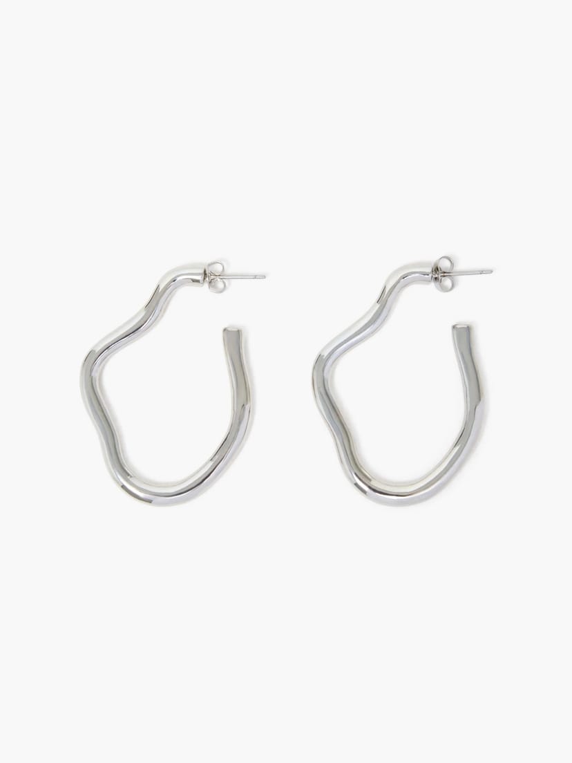French Connection Irregular Oval Fluid Hoop Earrings Silver - 1