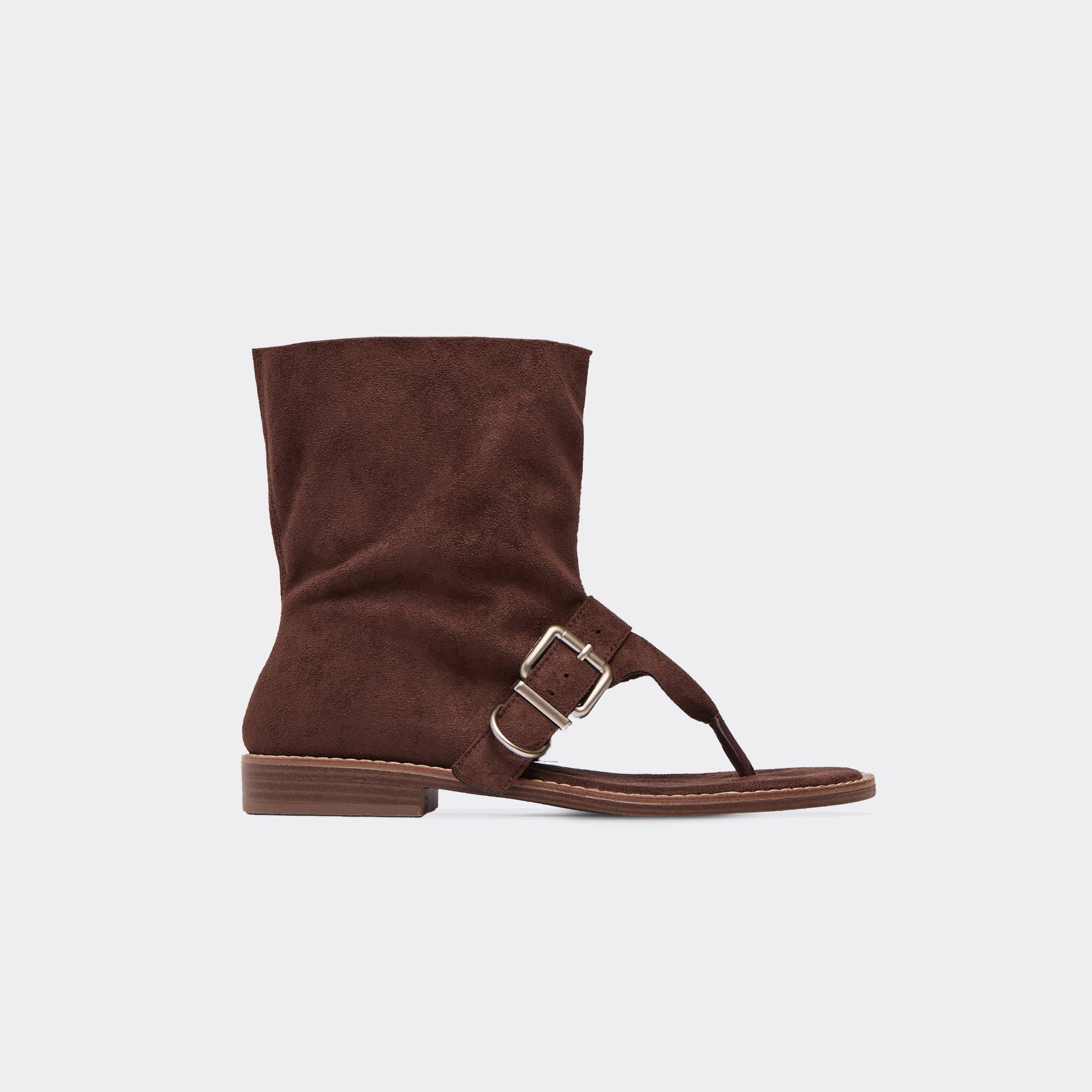 EGO Tillie Buckle Detail Thong Strap Gladiator Sandal In Brown Faux Suede, Women's Size UK 3