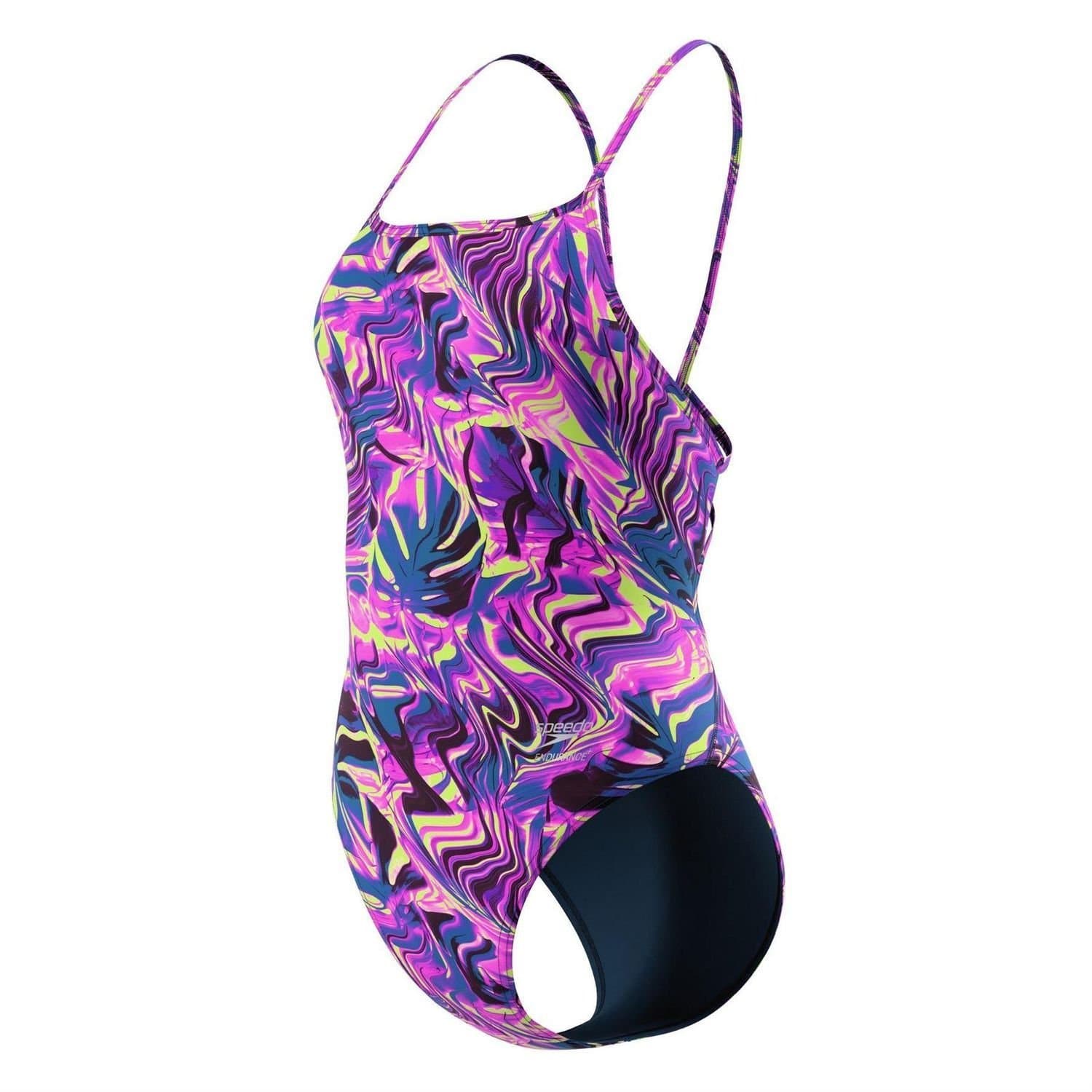 Speedo Speedo Women's Marble Swirl Webbed Strap One Piece Swimsuit in Pink