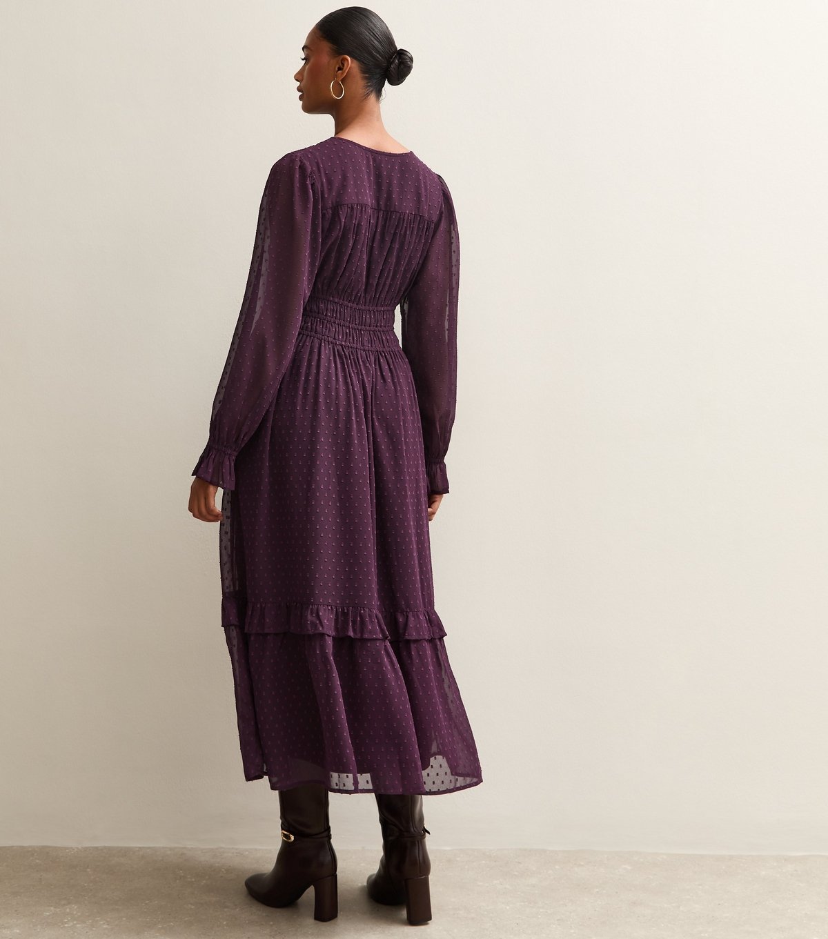 New Look Women's Dark Burgundy Dobby Ruched Waist Midi Dress New Look - 4