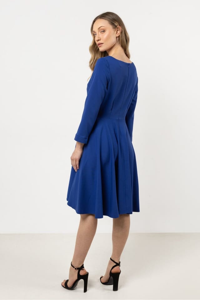 Love Lace Love Lace Women's Classic Flared Boat Neck Dress with Front Buttons Style 212241 in Blue - 3