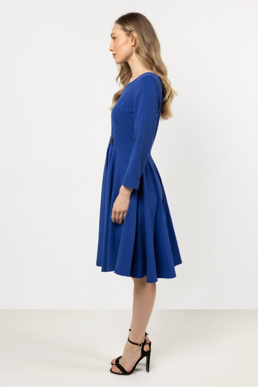 Love Lace Love Lace Women's Classic Flared Boat Neck Dress with Front Buttons Style 212241 in Blue - 4