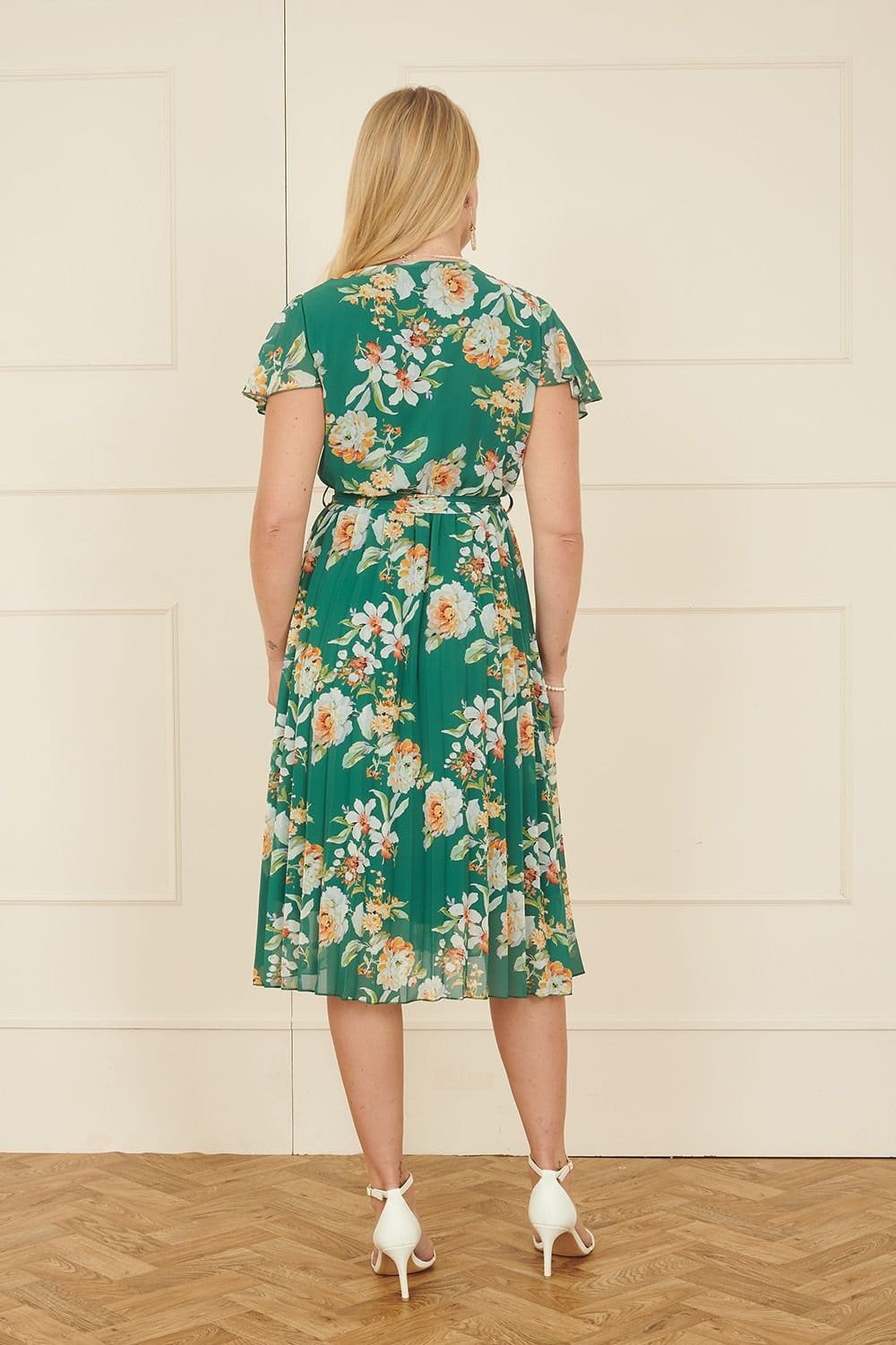 Yumi Yumi Women's Green Floral Pleated Wrap Dress - 4