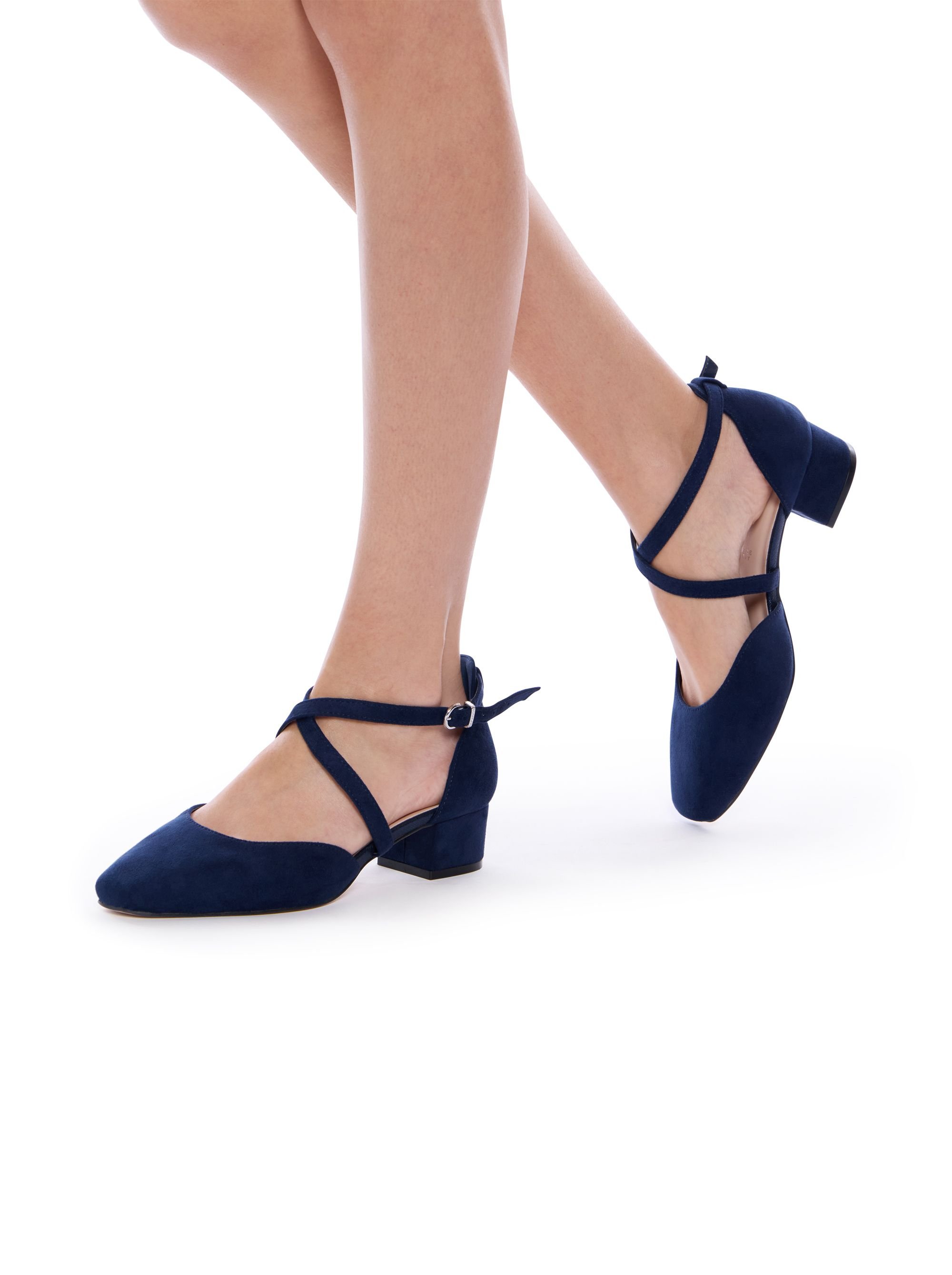 Paradox London Paradox London Women's Gemma' Wide Fit Cross Front Low Heel Shoes in Navy - 4