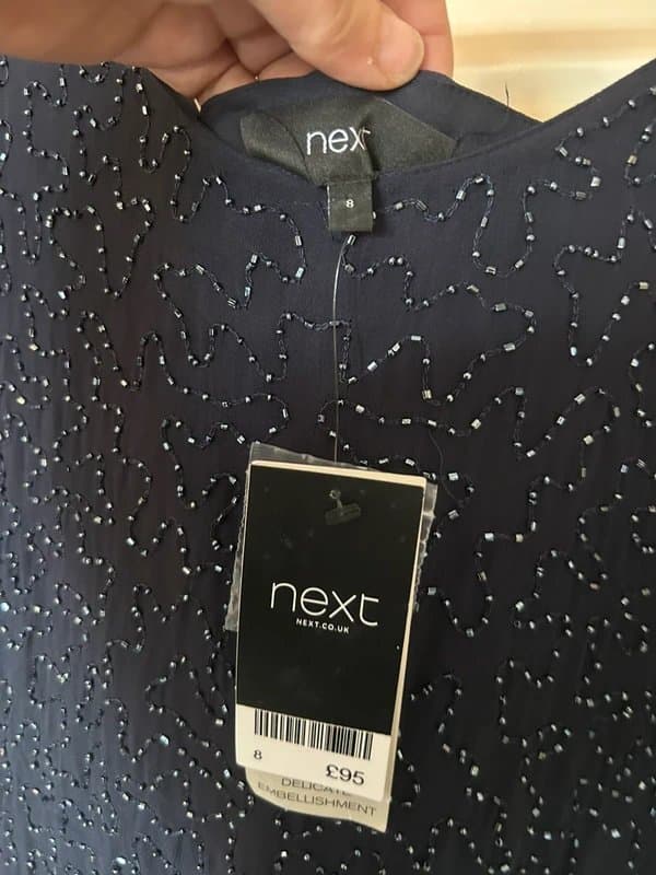 Next Next Navy Beaded Embellished Occasion Dress | Size 8 | New With Tags RRP £95