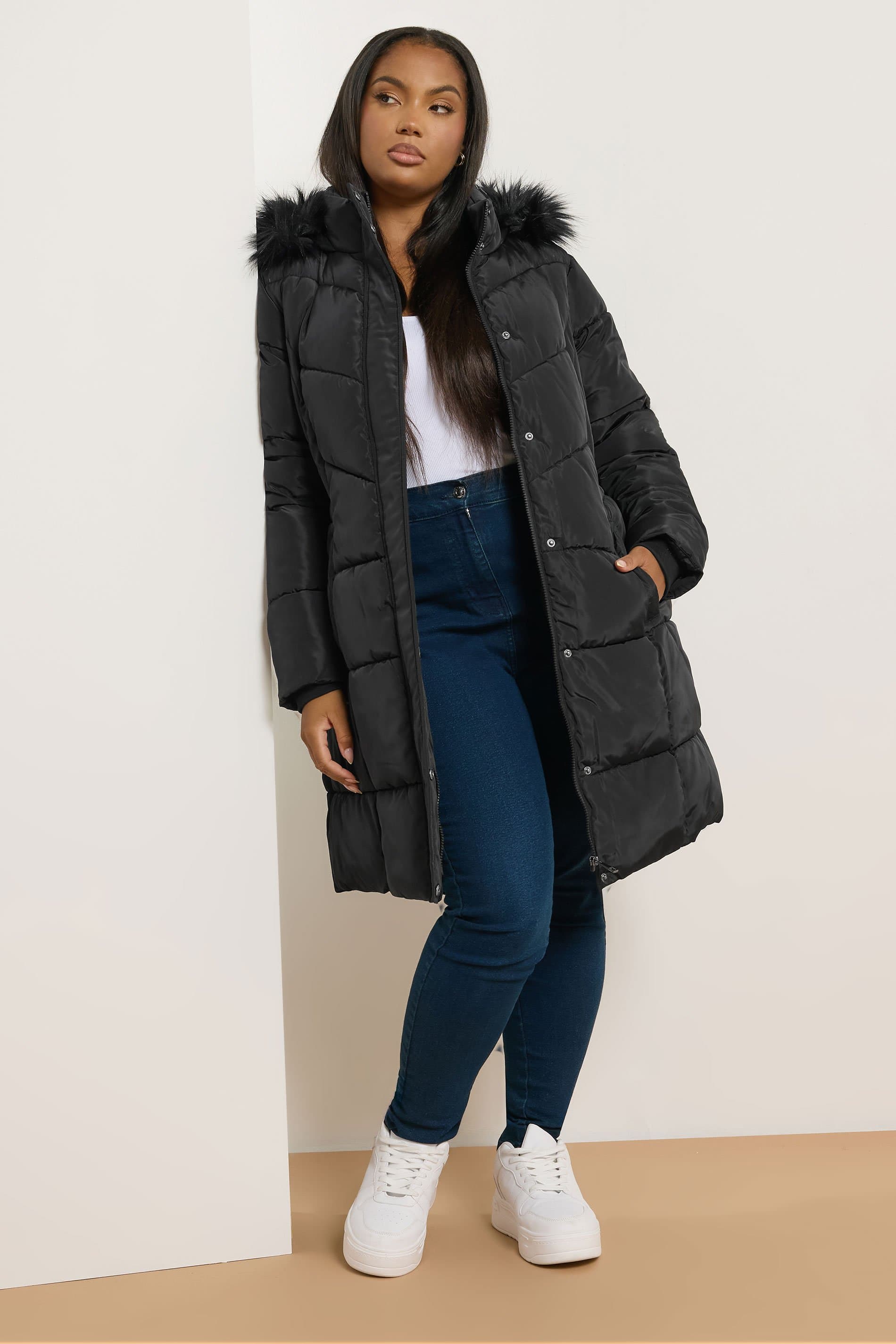 Yours Plus Size Black Puffer Midi Coat