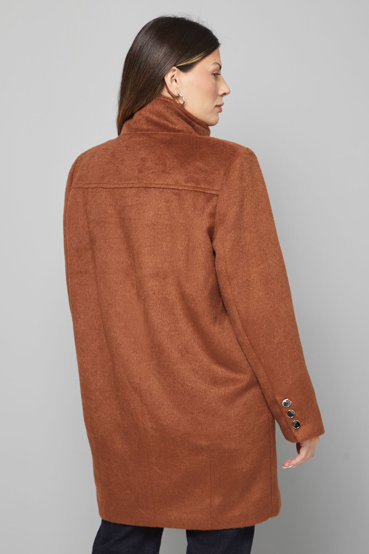 Wallis Wallis Women's Short Double Breasted Funnel Coat in Tobacco - 3