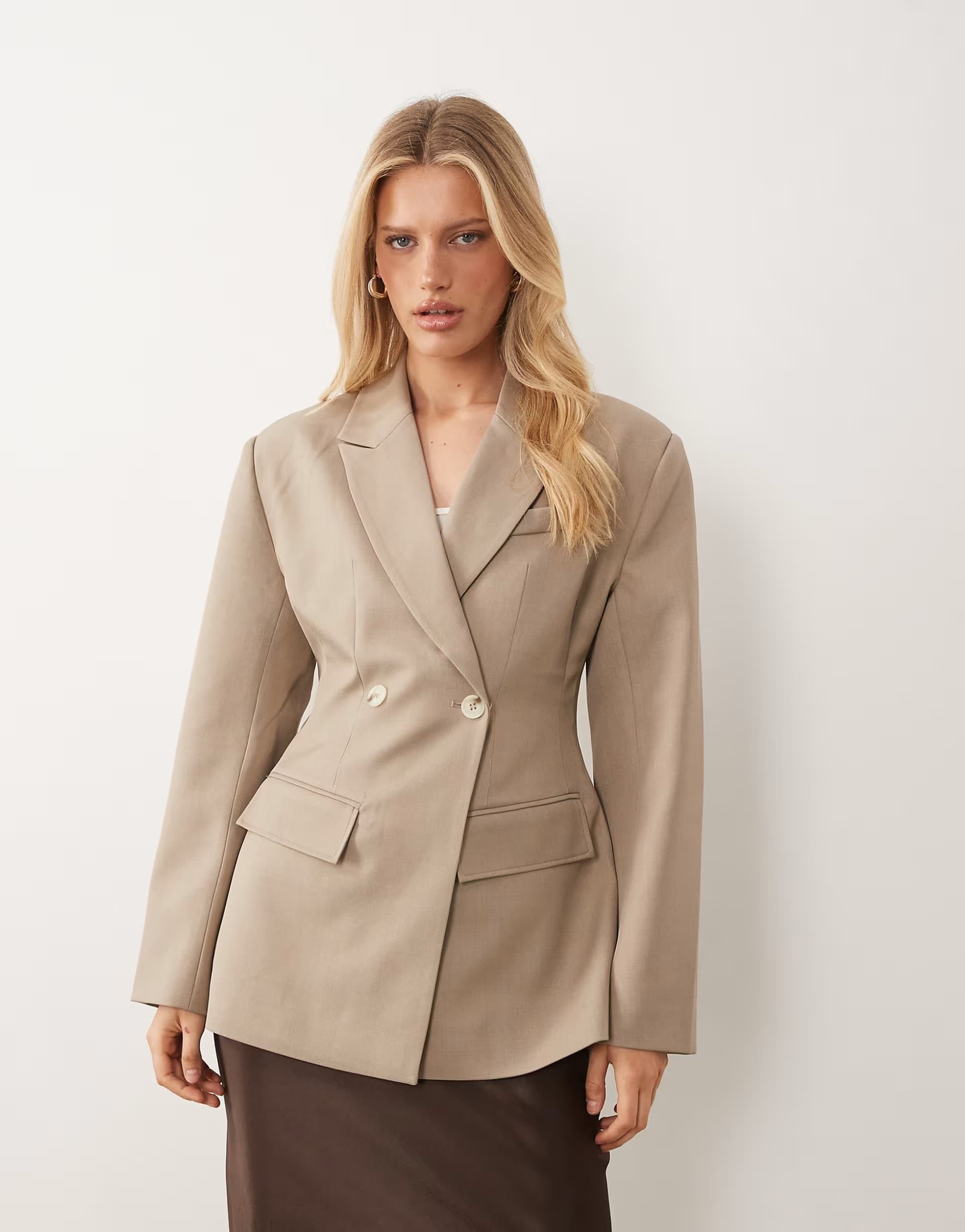 ASOS Gina Tricot shaped blazer with padded shoulders in light beige