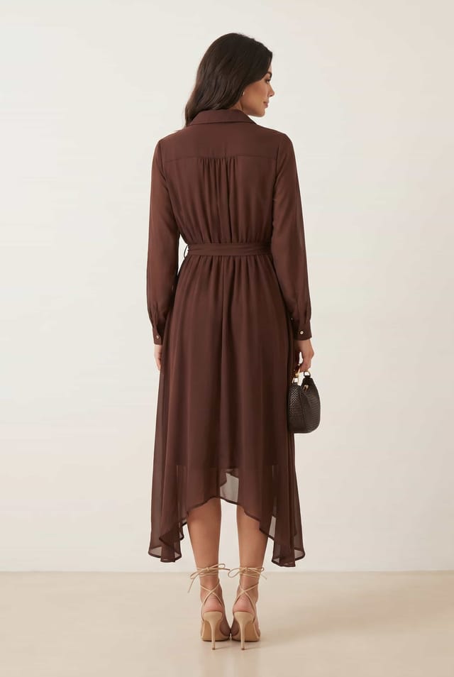 Style Cheat Style Cheat Women's Hanky Hem Belted Dress in Brown - 3