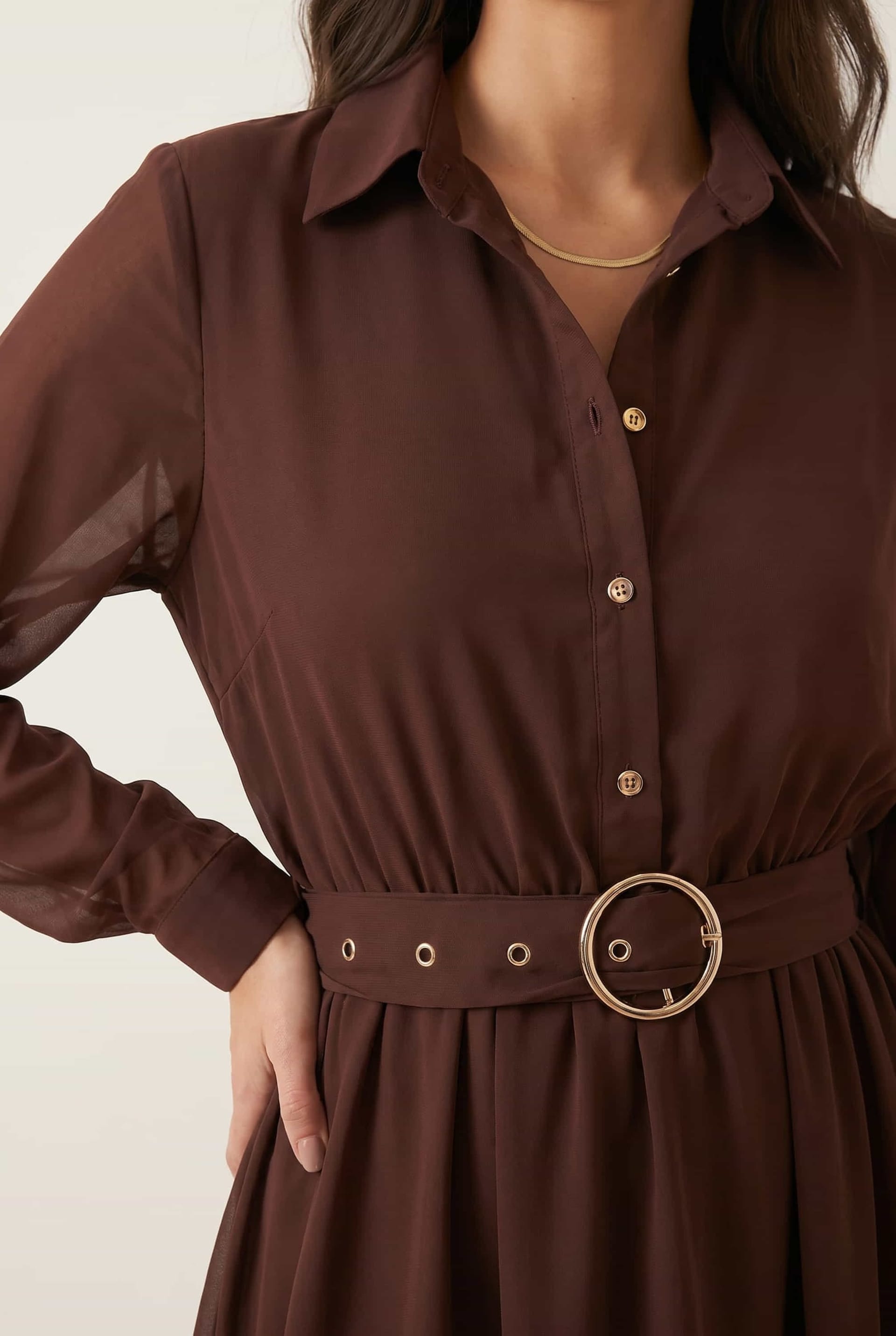 Style Cheat Style Cheat Women's Hanky Hem Belted Dress in Brown - 4