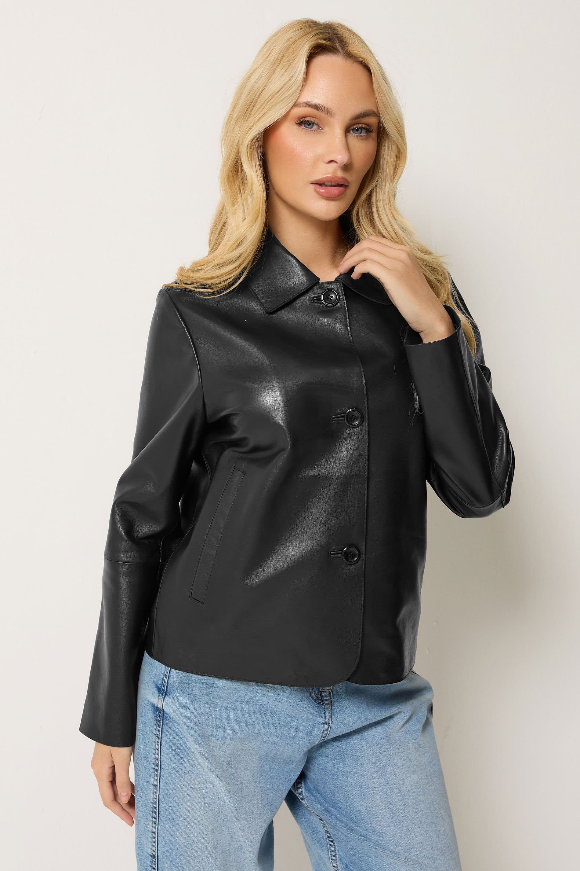 M&Co M&Co Women's Leather Collared Jacket in Black