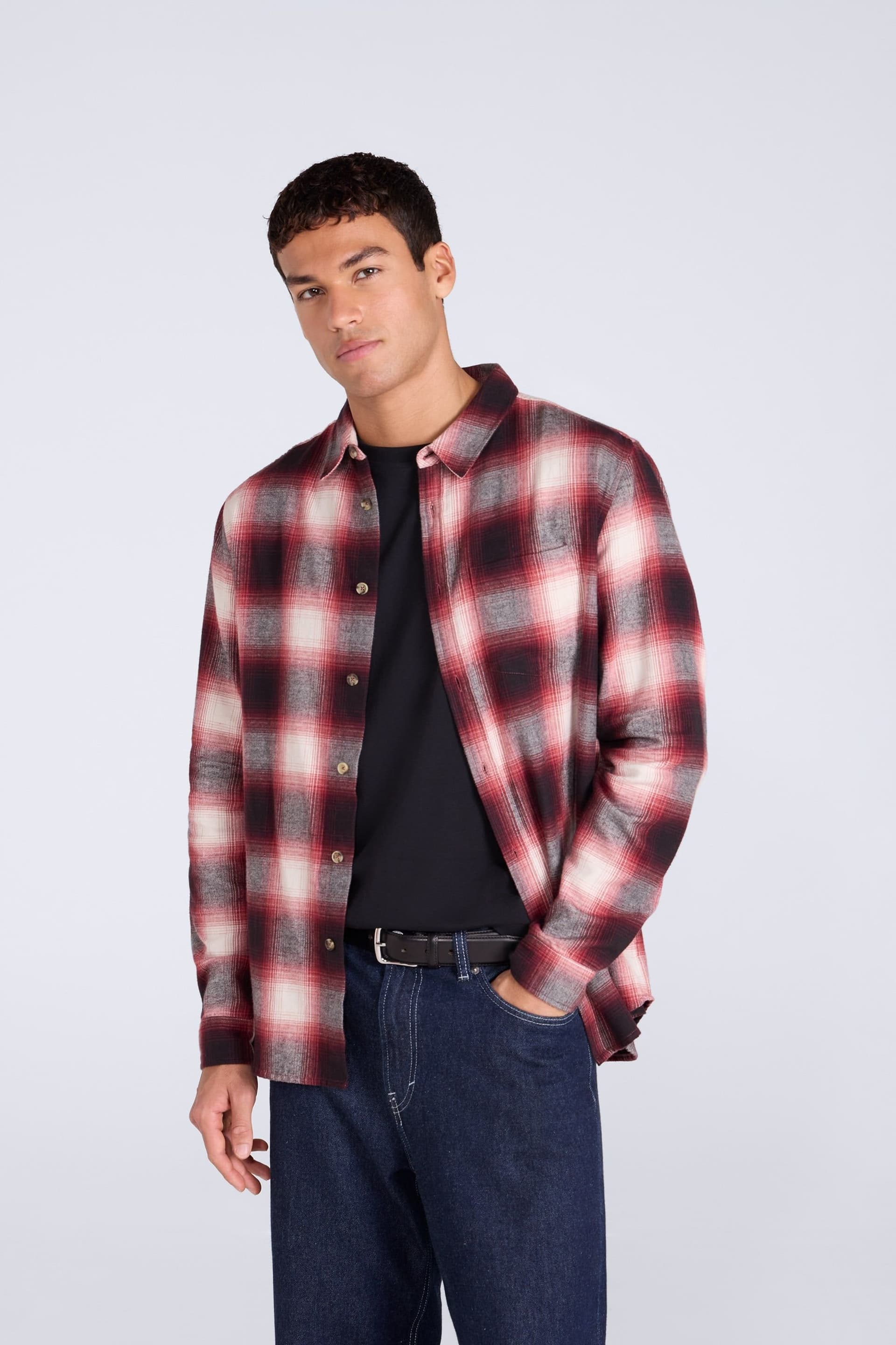 Animal Animal Men's 'Cove' Cotton Check Flannel Shirt Stylish Lightweight Button Down Top in Red